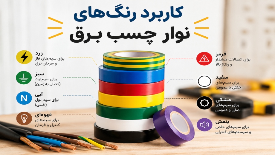 کاربرد نوار چسب برق رنگی در برق‌کشی ساختمان و صنعت